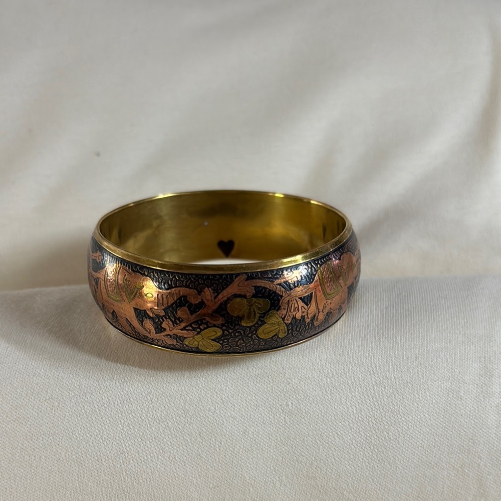 Vintage Bangle Bracket Copper and Brass with Elephants and Flowers